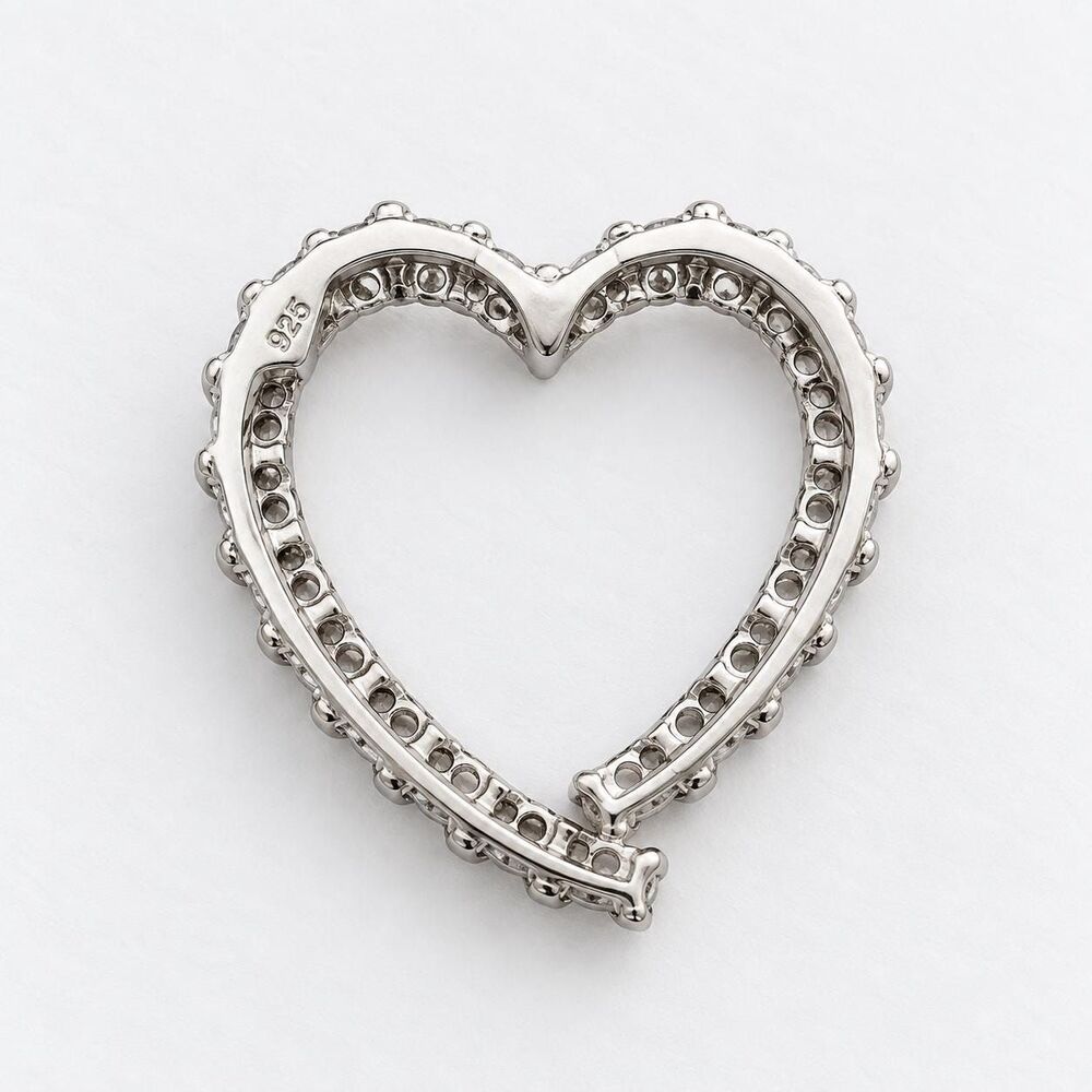 Sterling Silver Cubic Zirconia Open Heart Pendant - Picture 2 of 3